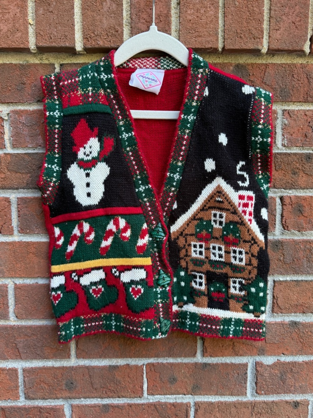 Vintage Pepperoni 90s Knit Christmas Sweater Vest Size 6 Kids Child